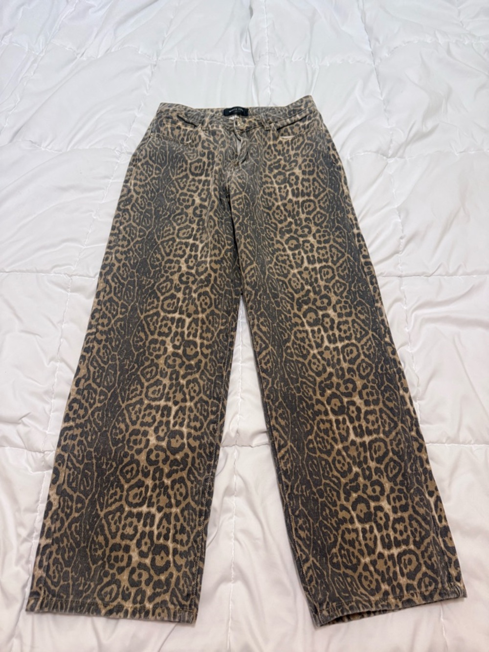 White Fox Boutique Leopard-Print Wide Leg Pants - Tan & Black - Picture 2 of 5